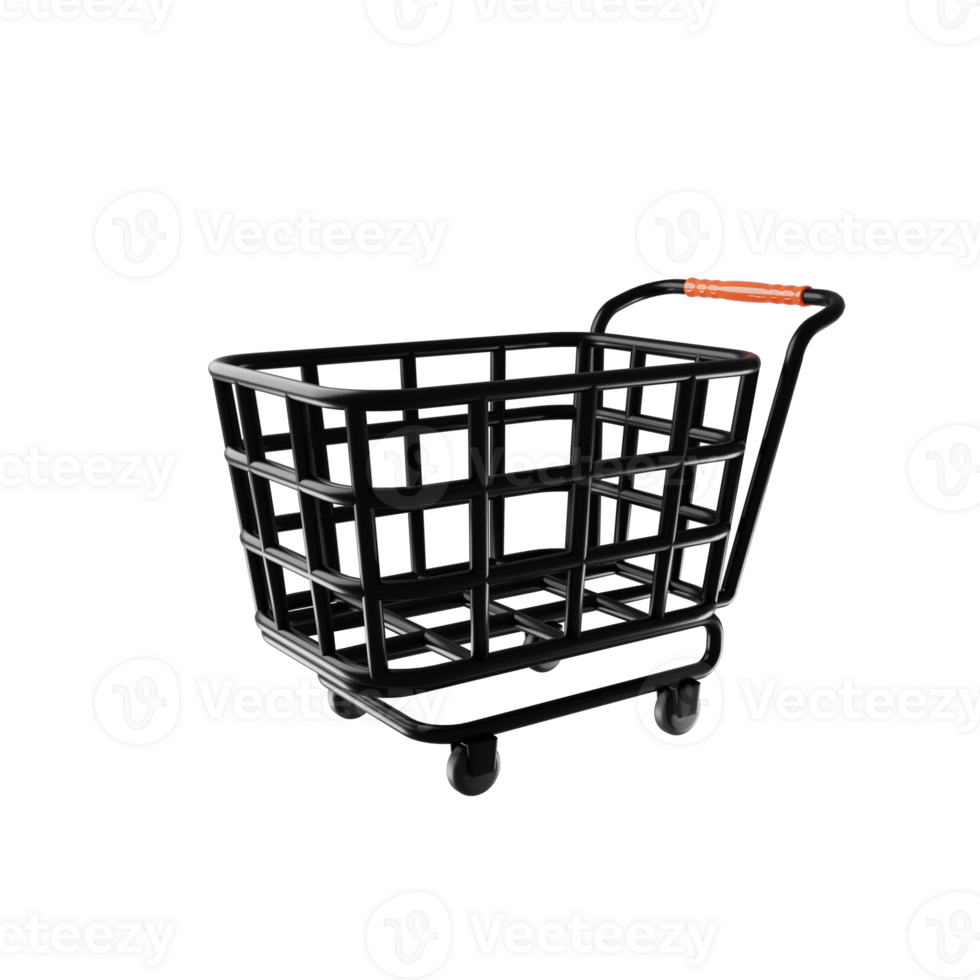 Shopping trolley icon with black color on 3d rendering. 3d illustration png