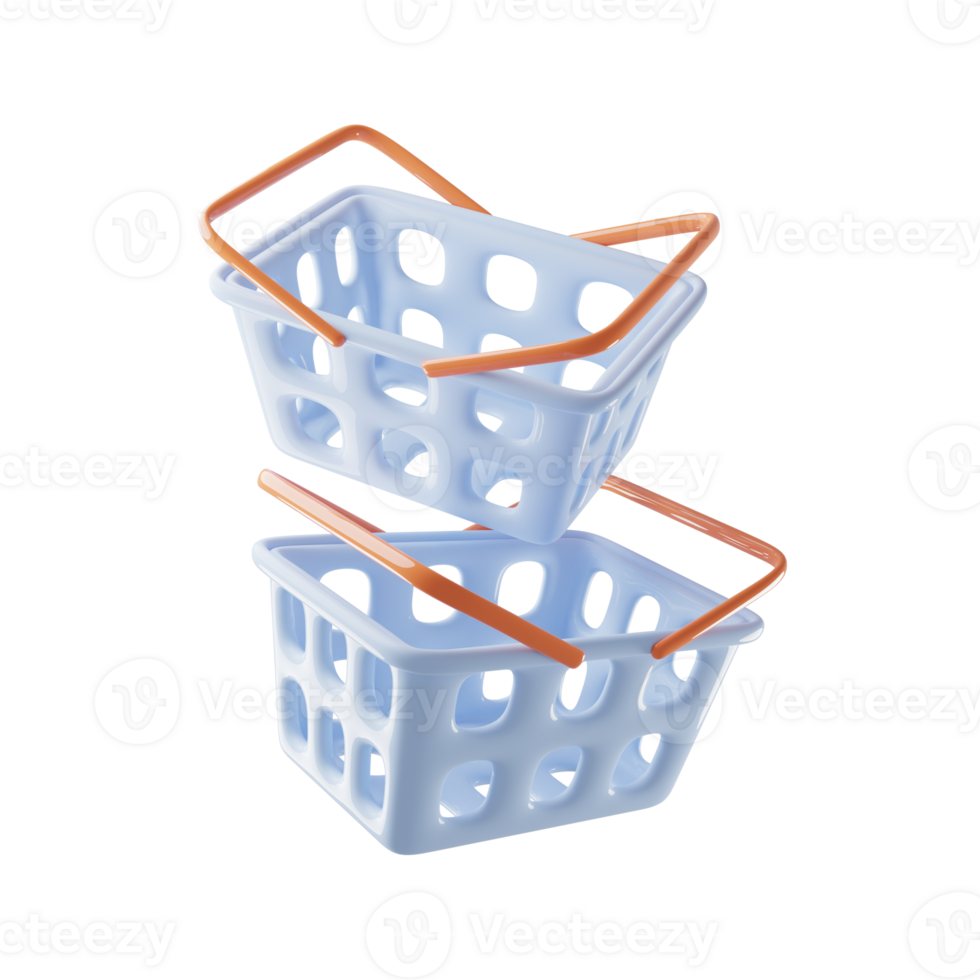 Two shopping basket simple icon with blue color. 3d rendering png