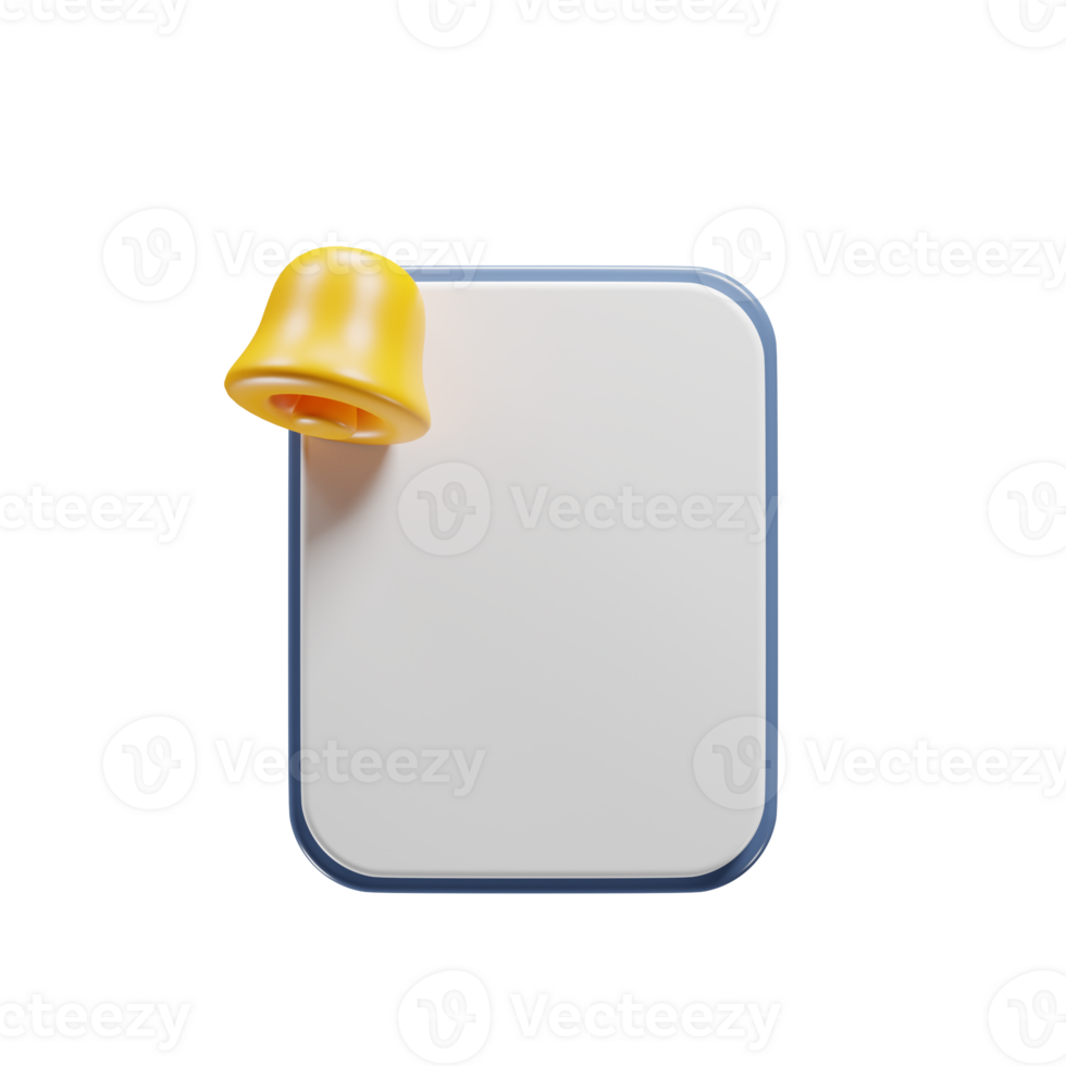 3d illustration of blank sheet with bell notification icon. 3d rendering icon png