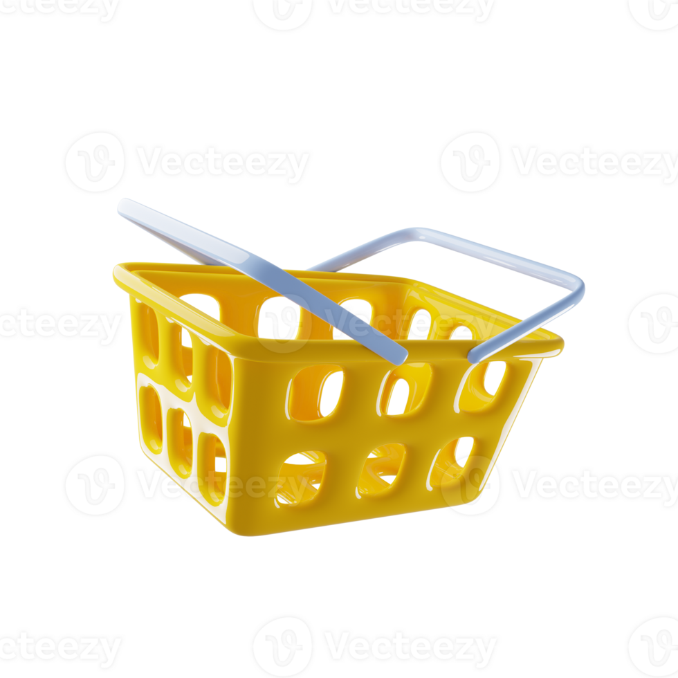 Shopping basket simple icon with yellow color. 3d rendering png