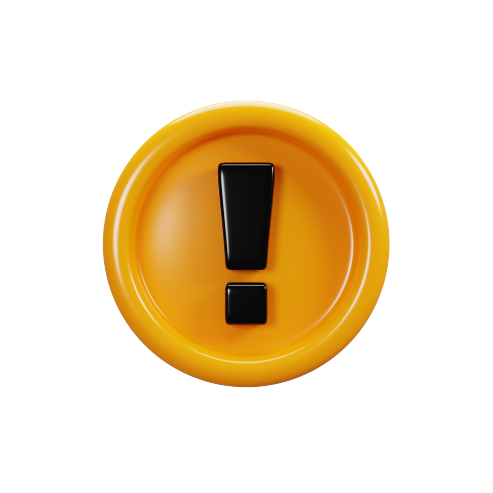 3d rendering attention or caution sign icon. User interface icon concept png