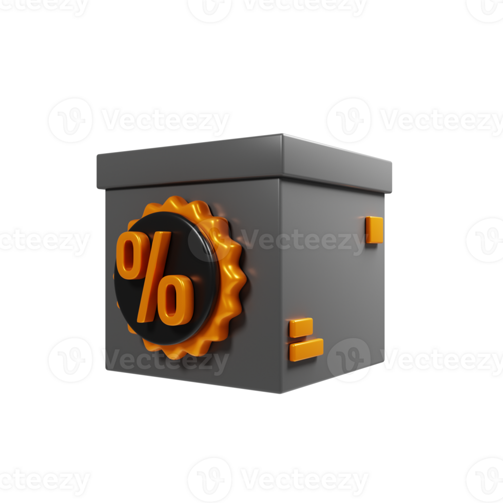 Delivery box with discount badge on 3d rendering. Discount delivery icon concept png