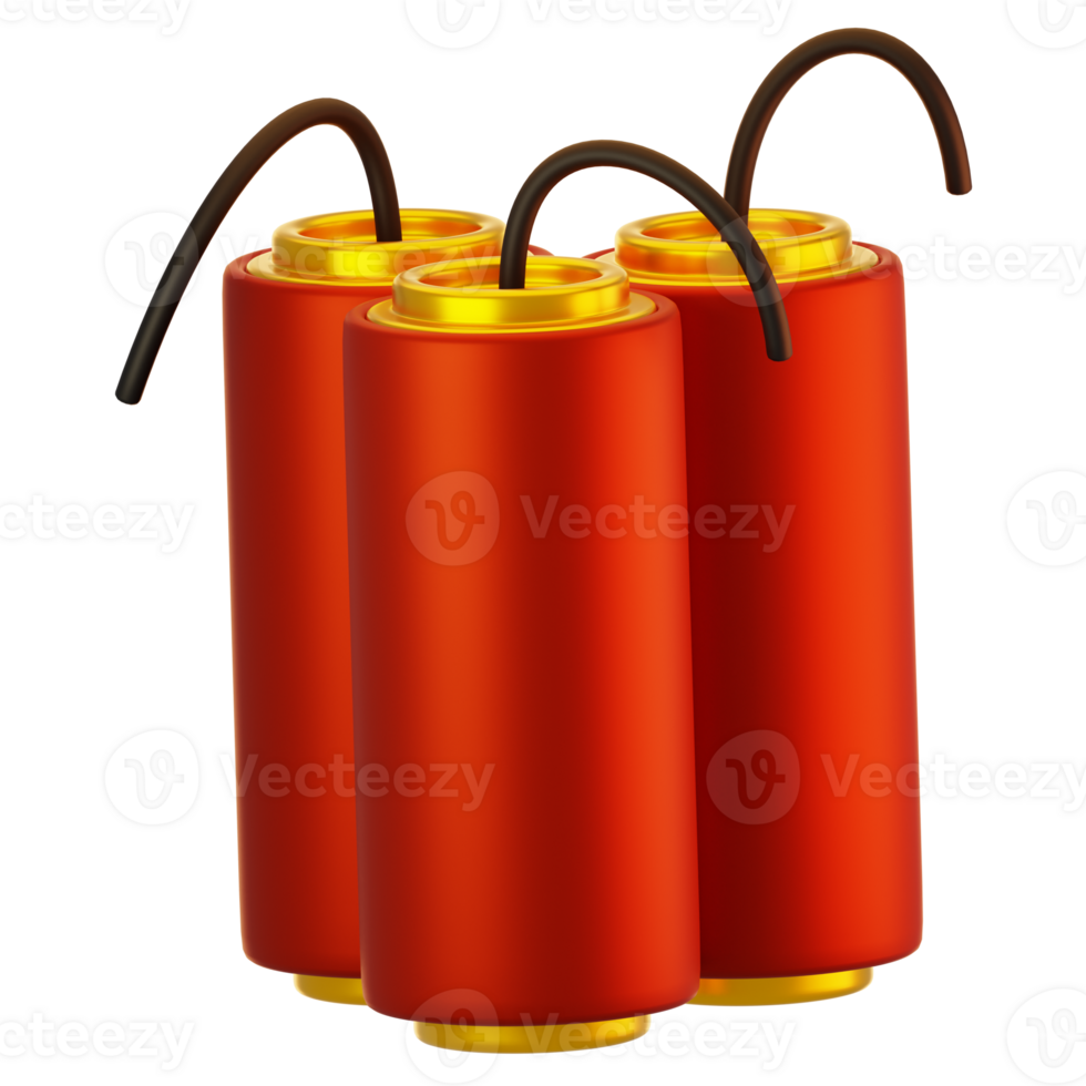 3d rendering chinese firecrackers icon. Chinese new year icon concept png