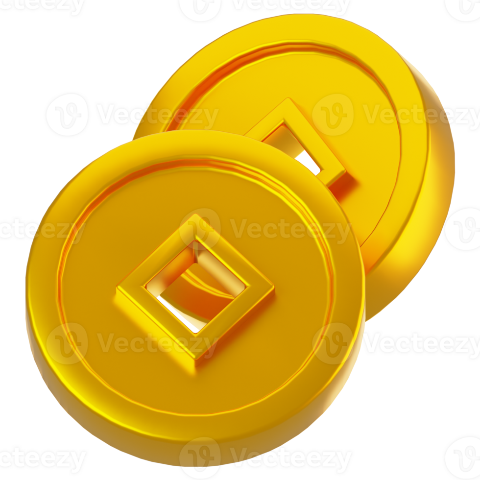 3d rendering chinese gold coin icon. Chinese new year icon concept png