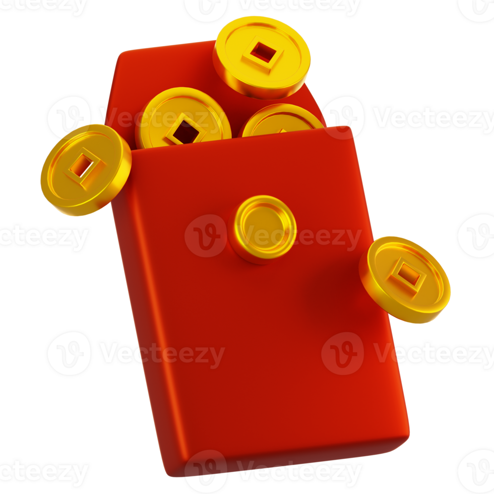 3d rendering chinese envelope icon. Chinese new year icon concept png