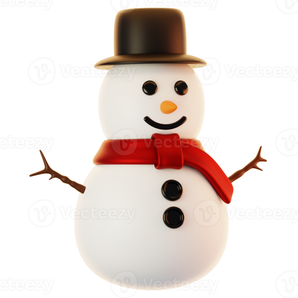 3d rendering snowman icon with red scarf. 3d render christmas icon concept png