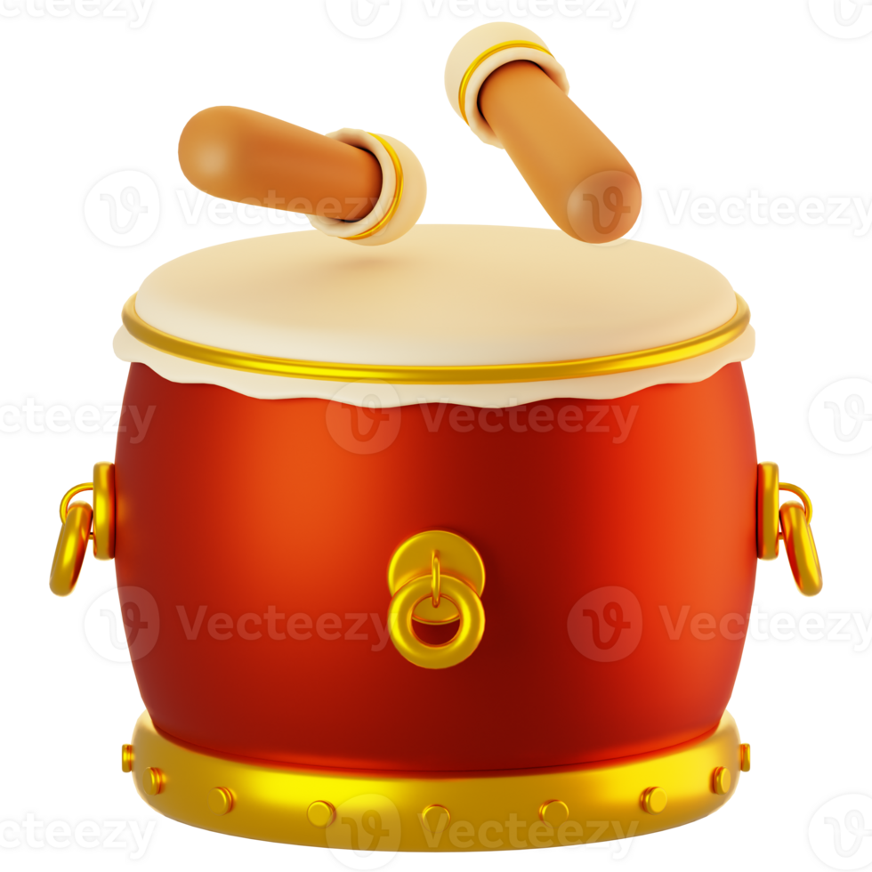 3d rendering chinese drum icon. Chinese new year icon concept png