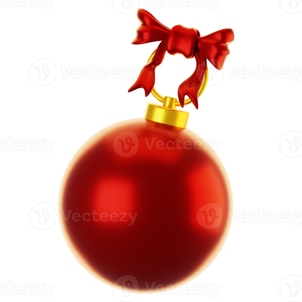 3d rendering christmas ball ornament icon with red ribbon. 3d render christmas icon concept png