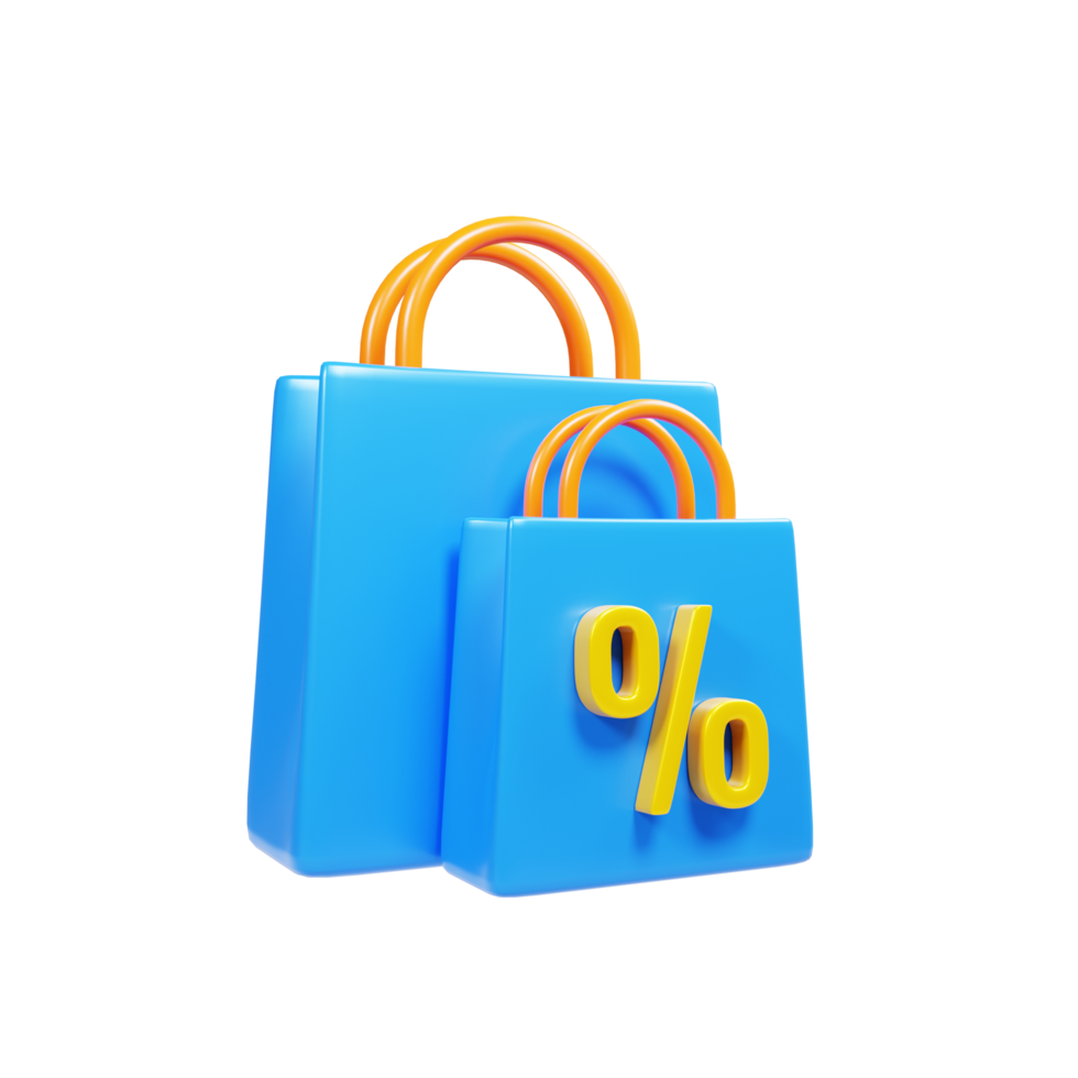 3d rendering shopping bag icon with percent sign. Shopping discount icon concept png