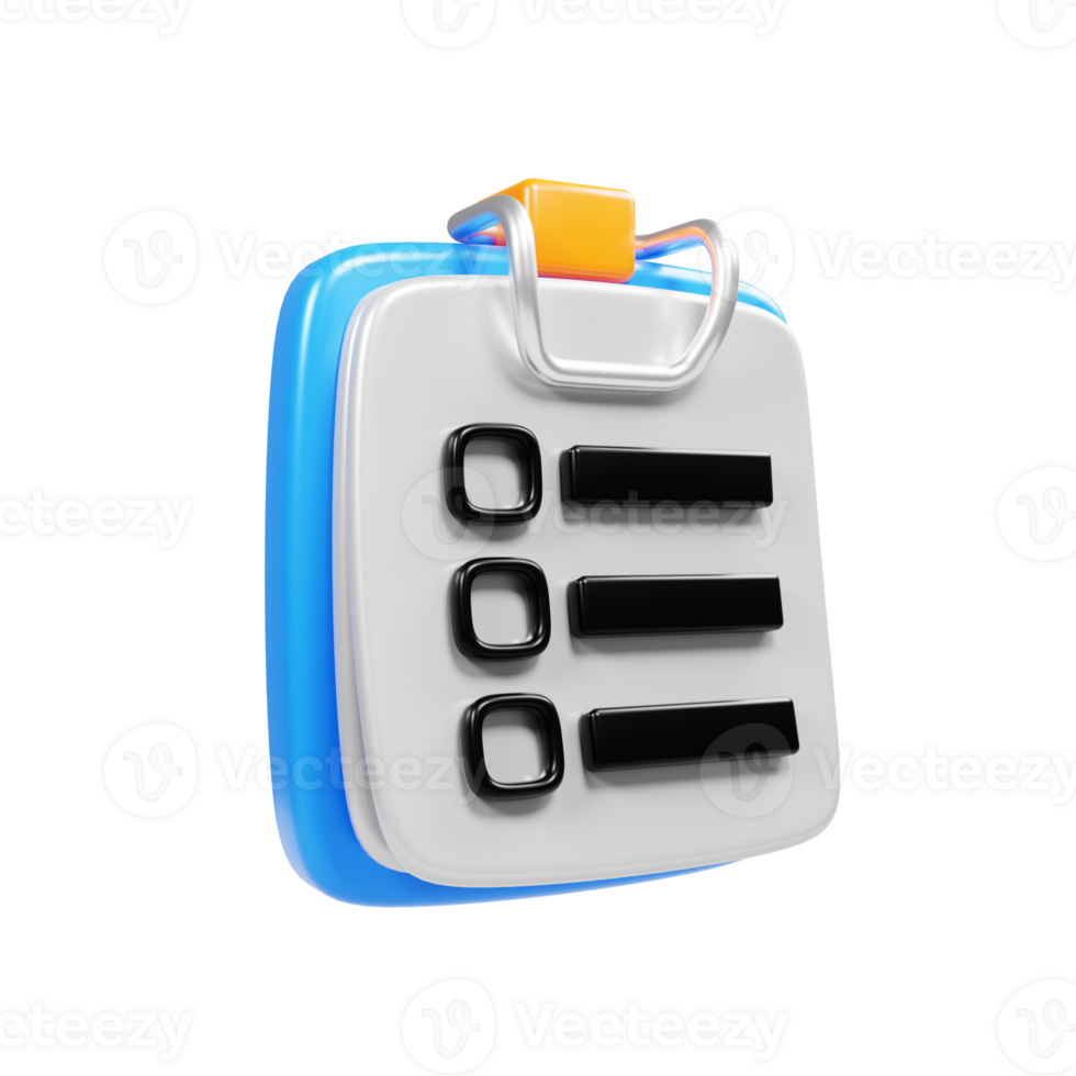 3d rendering blue clipboard icon with paper sheet. Shopping wish list icon concept png