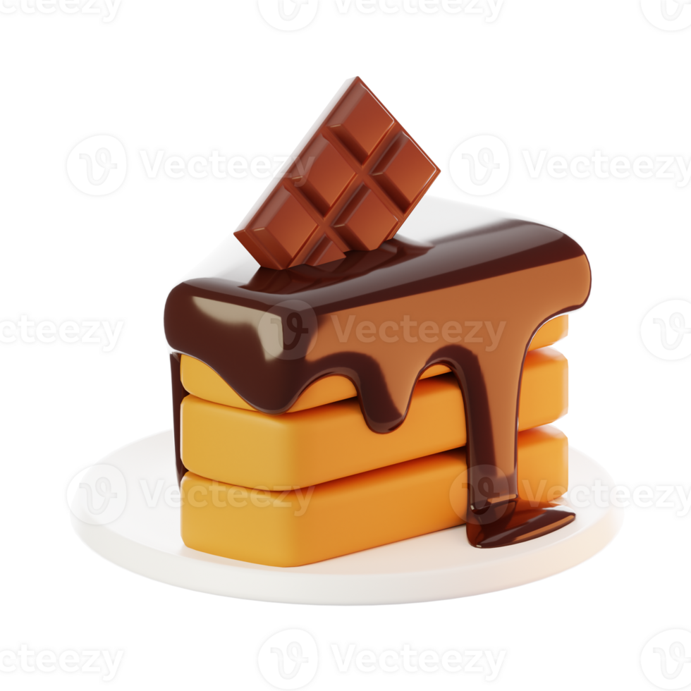 3d representación pastel con chocolate bar. comida icono concepto png