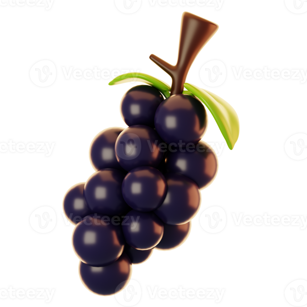 Fresh fruit icon concept. 3d rendering grapes fruit icon png