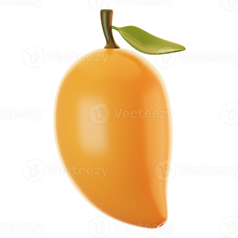 Fresh mango fruit icon on 3d rendering. 3d illustration of fruit icon png
