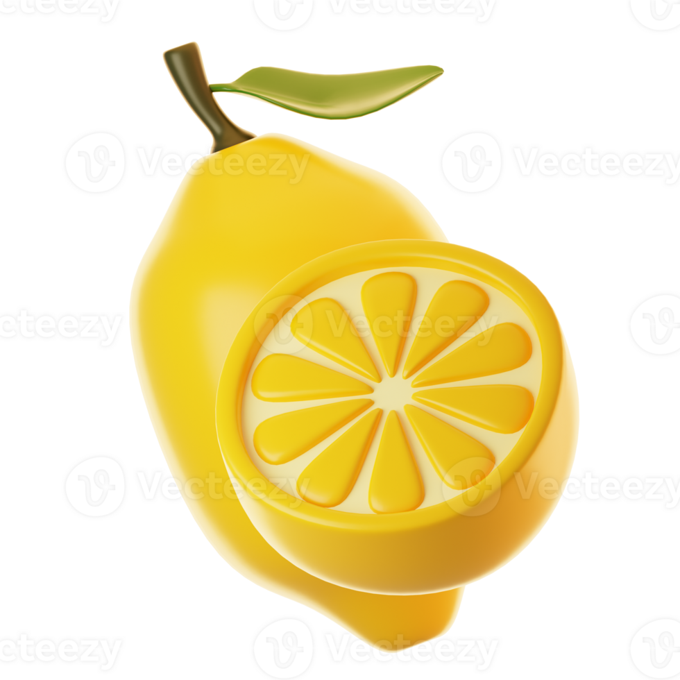 Fresco limón Fruta icono en 3d representación. 3d ilustración de Fruta icono png