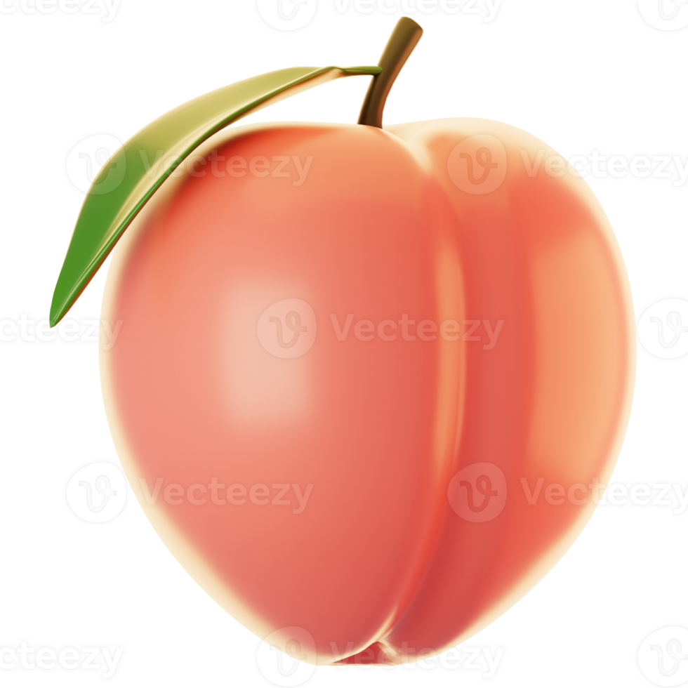 Fresh peach fruit icon on 3d rendering. 3d illustration of fruit icon png