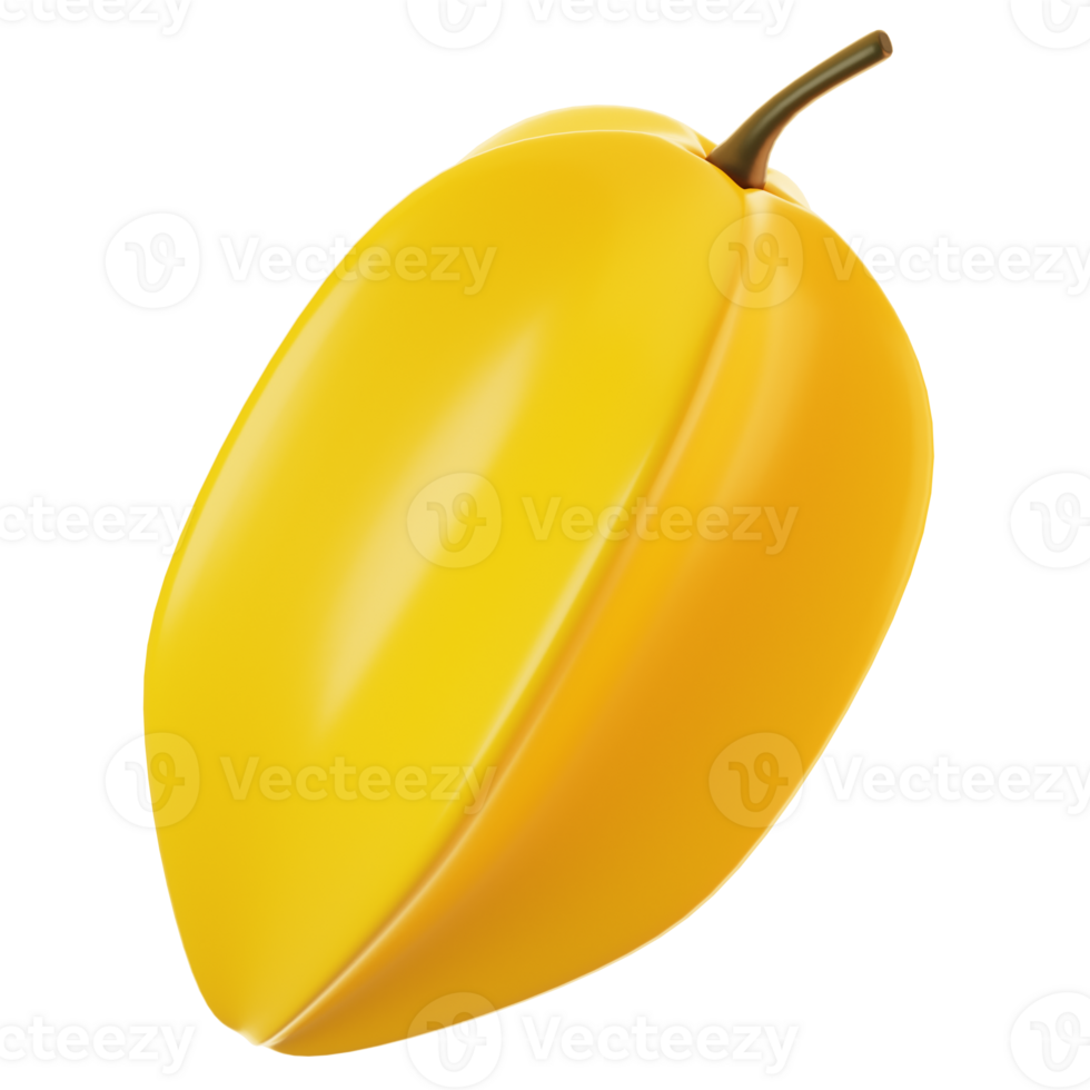 Fresh star fruit icon on 3d rendering. 3d illustration of fruit icon png