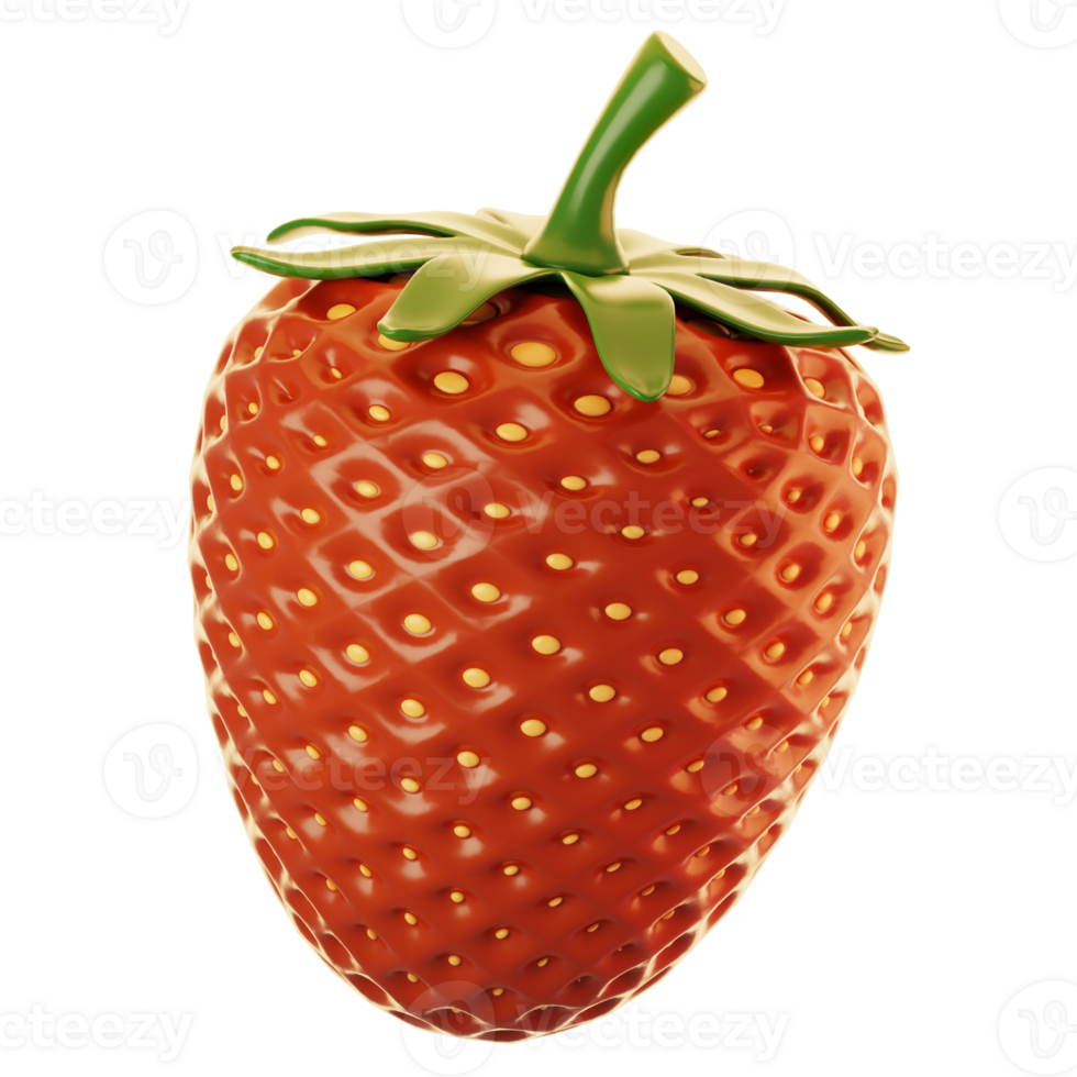 Fresh strawberry fruit icon on 3d rendering. 3d illustration of fruit icon png