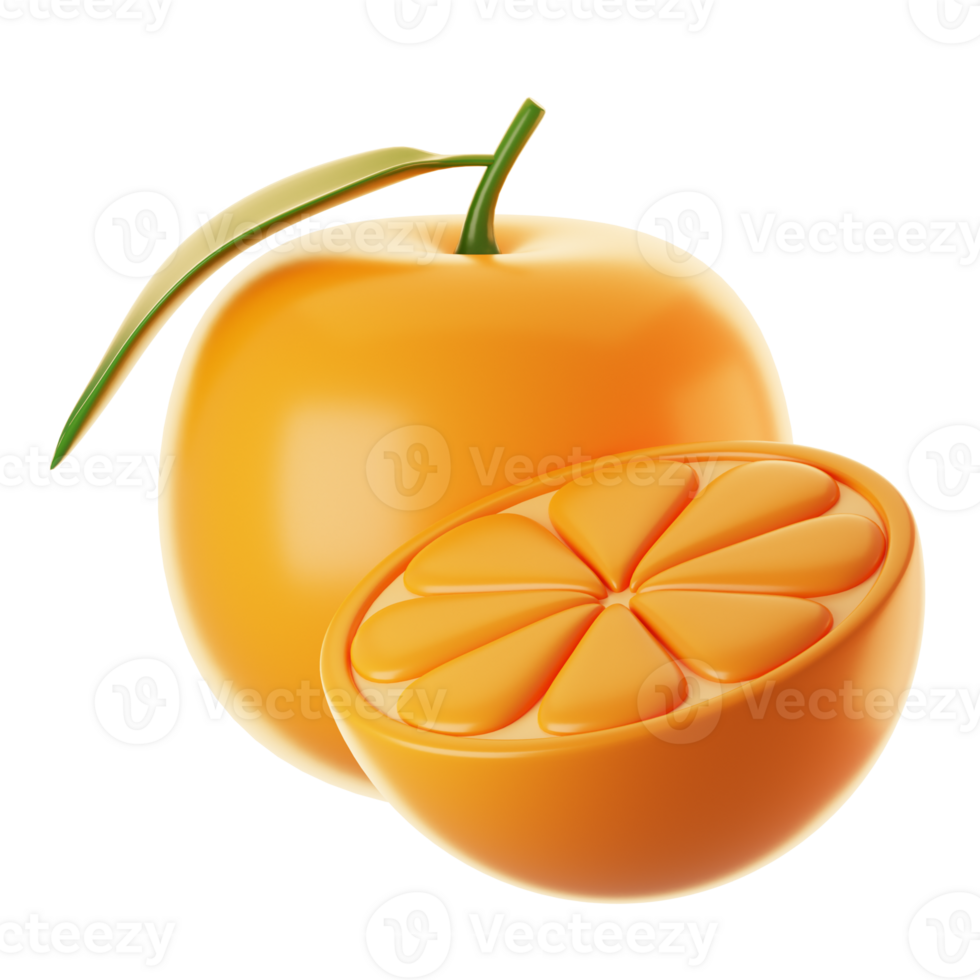 Fresh orange fruit icon on 3d rendering. 3d illustration of fruit icon png
