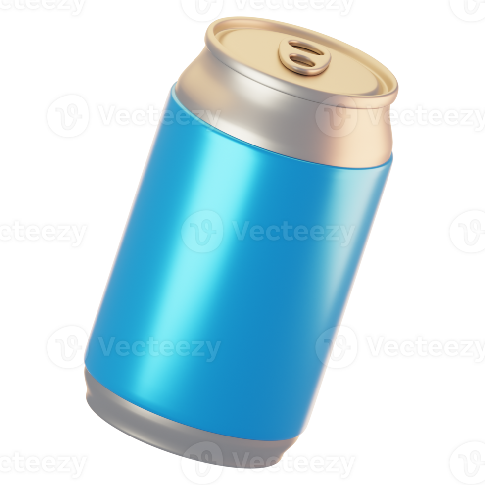 3d rendering blue beer can icon with cartoon style png