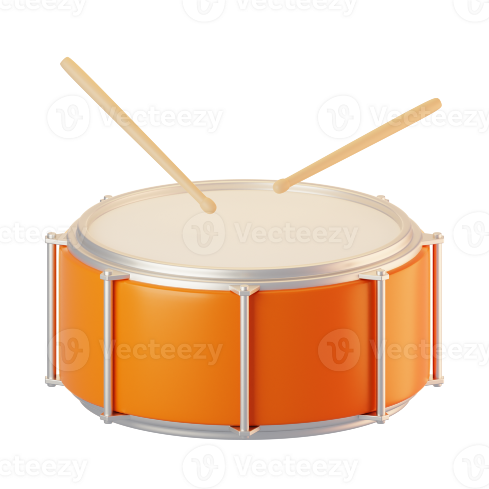 Drum icon on 3d rendering with cartoon style. 3d render icon illustration png