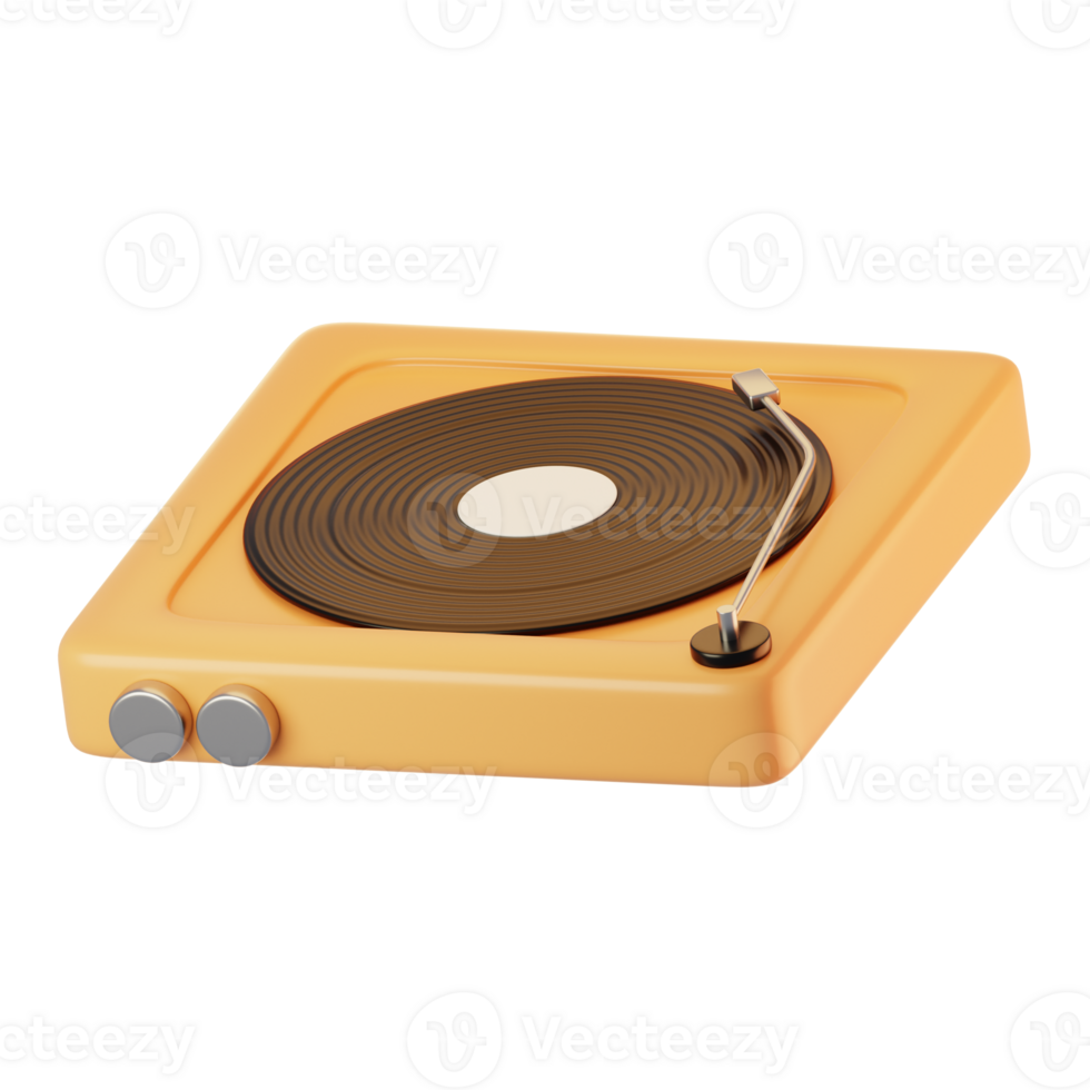 Vinyl player icon on 3d rendering with cartoon style png