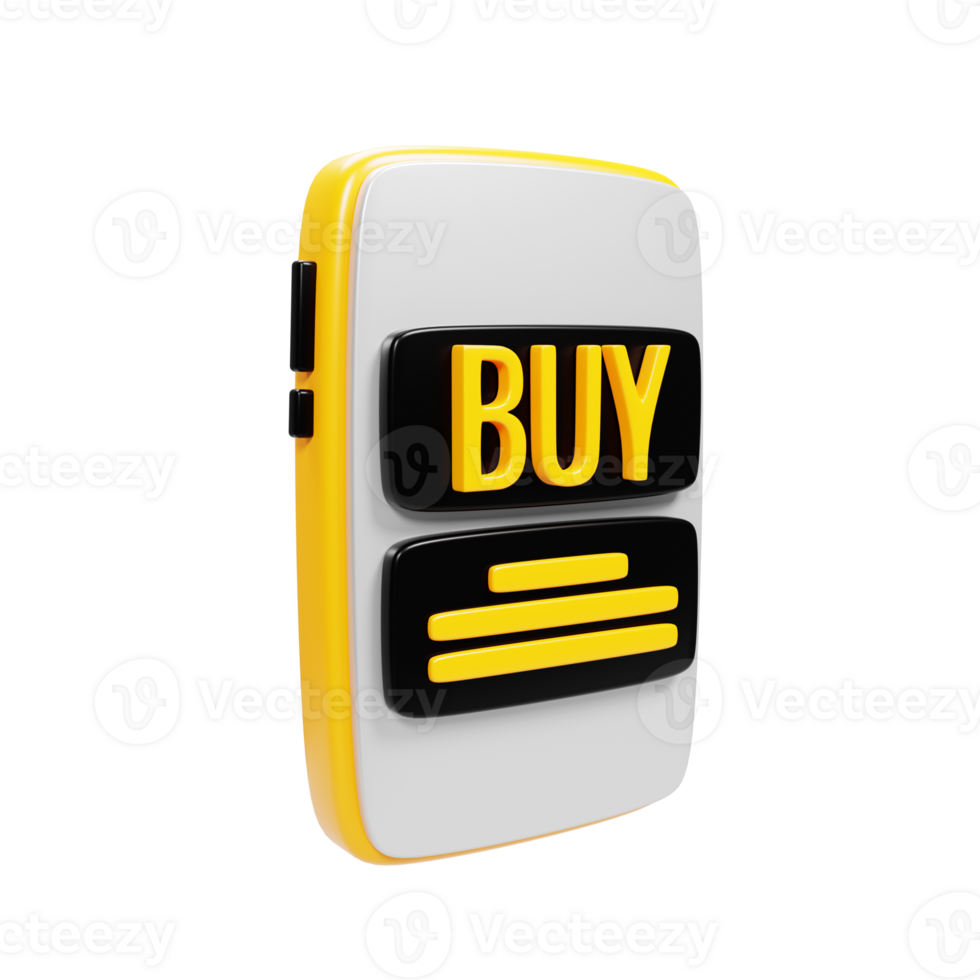 3d rendering mobile phone with buy button icon. Online shop marketing icon concept png