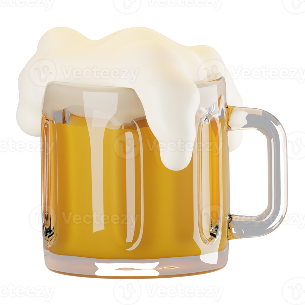 Cartoon style beer icon on 3d rendering. 3d render icon illustration png