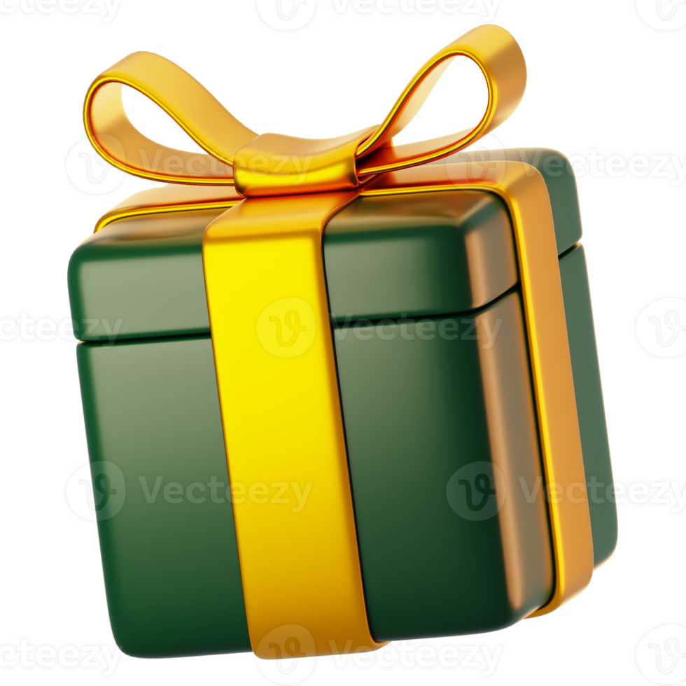 Gift box icon with gold ribbon on 3d rendering. 3d render new year icon concept png