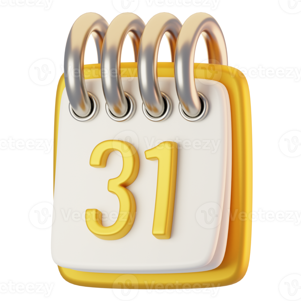 Cartoon style calendar icon on 3d rendering. 3d render new year icon concept png