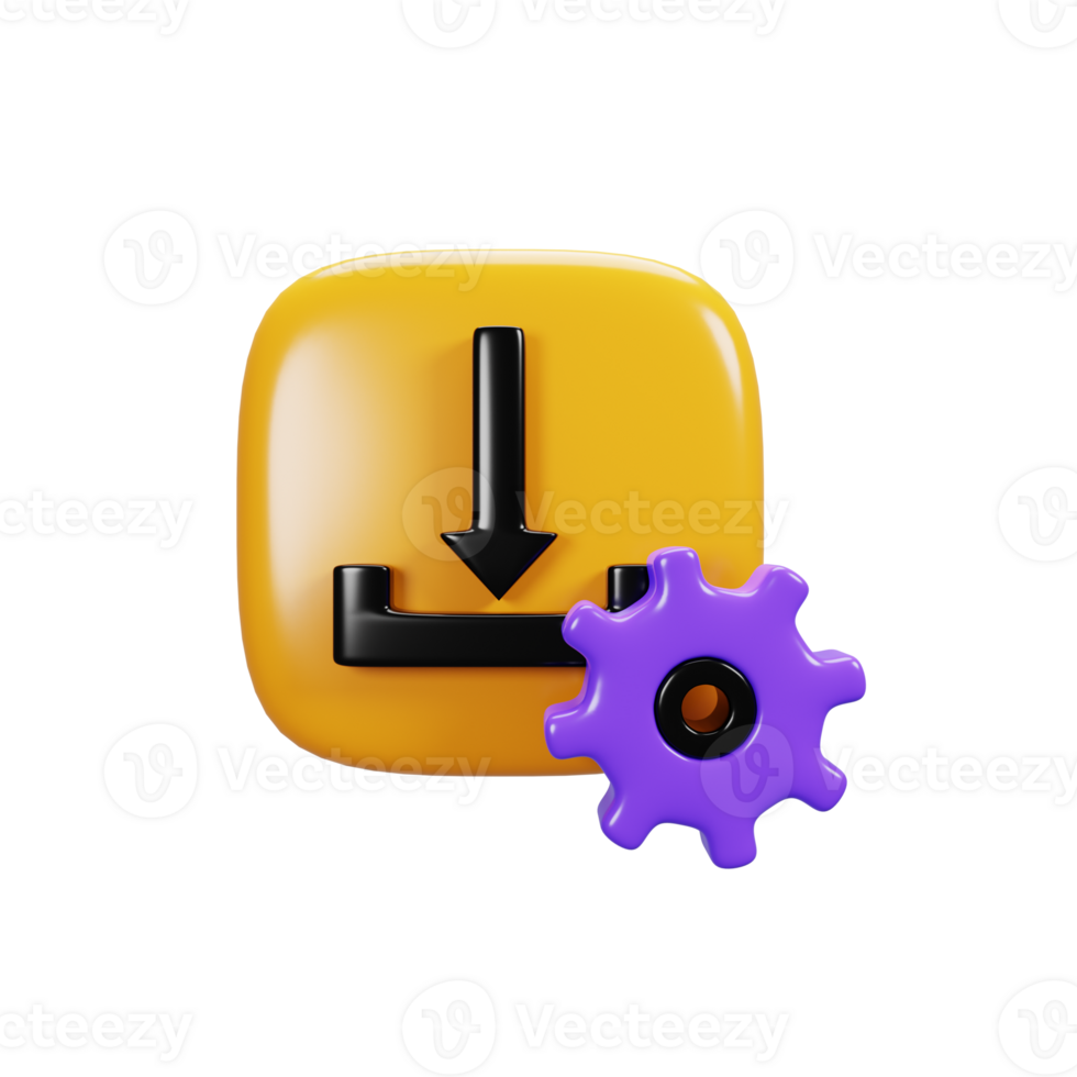 3d rendering download setting icon. User interface icon concept png
