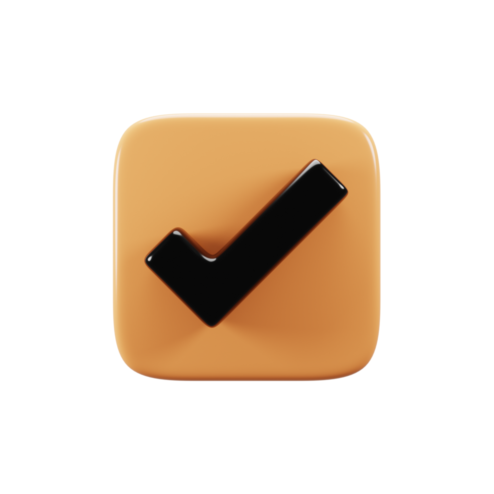 Check button icon on 3d rendering. Mobile phone user interface icon concept png