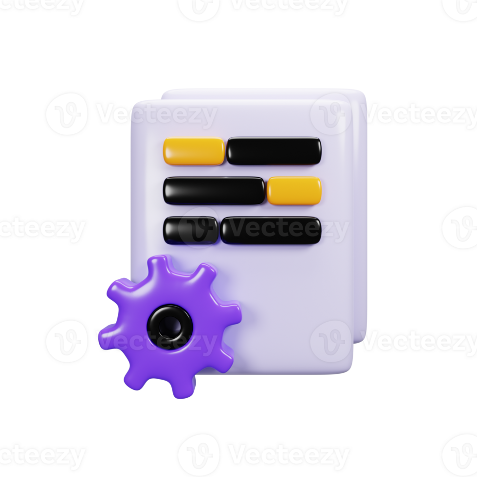 3d rendering document setting icon. User interface icon concept png