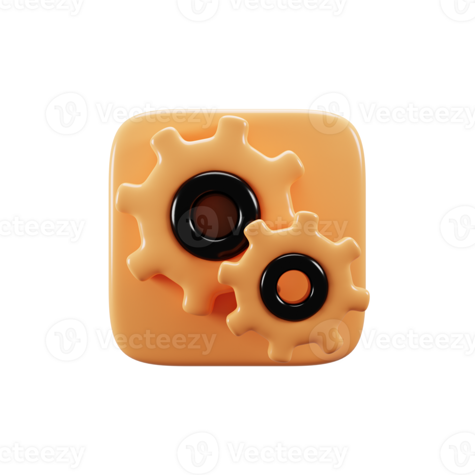 Setting button icon on 3d rendering. Mobile phone user interface icon concept png