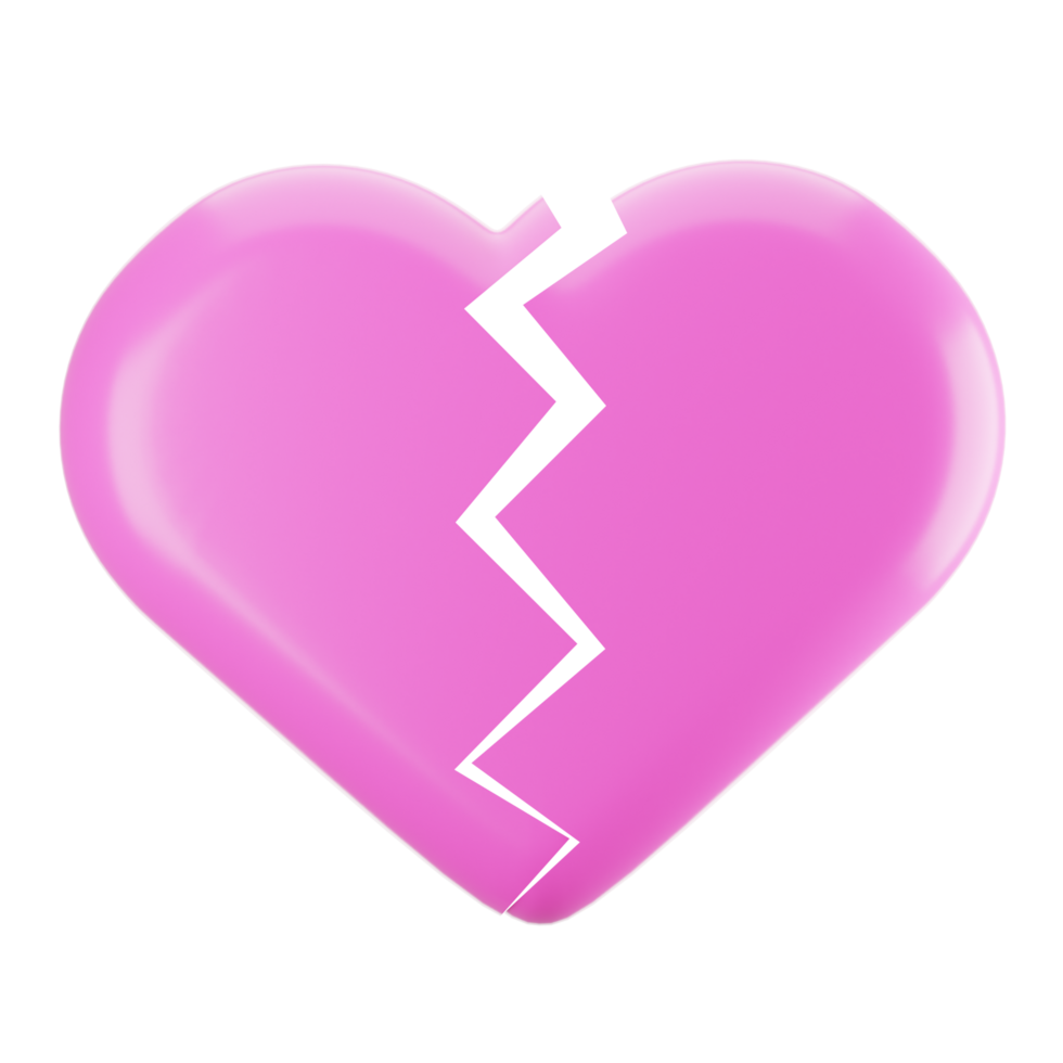3d rendering broken heart icon. Valentine day icon concept png