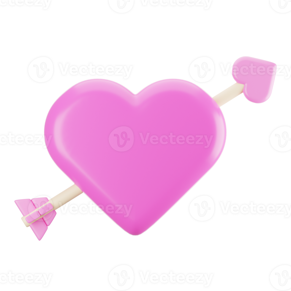 3d rendering love arrow icon. Valentine day icon concept png