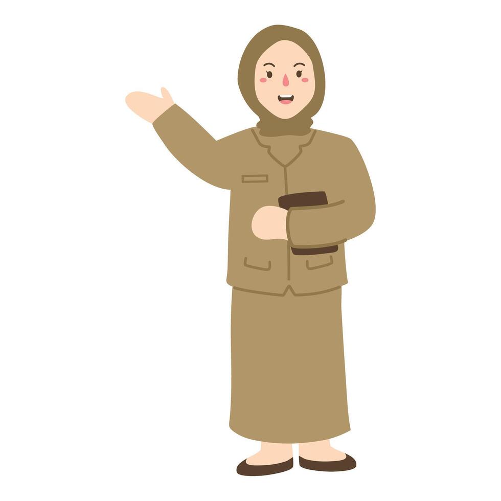 Happy young indonesian civil servant holding something vector