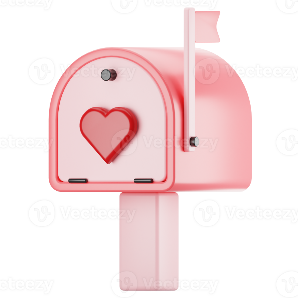 Valentine day icon concept on 3d rendering. 3d render love mailbox icon png