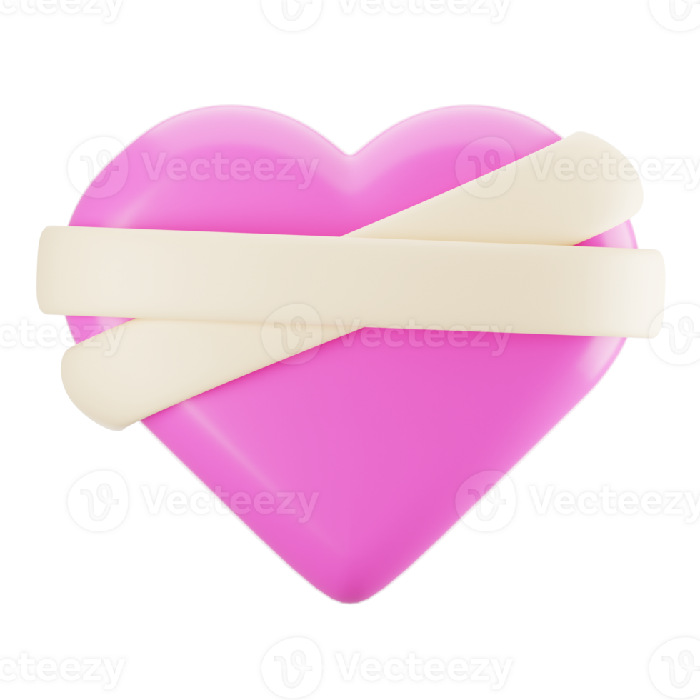 3d rendering wounded heart icon. Valentine day icon concept png