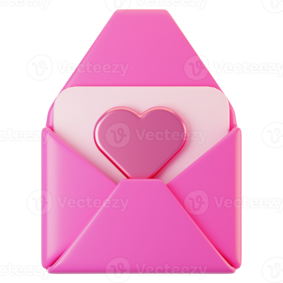 3d rendering love letter icon with cartoon style. Valentine day icon concept png