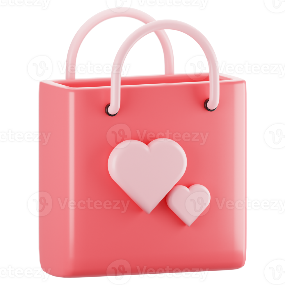 Valentine day icon concept on 3d rendering. 3d render shopping bag icon png