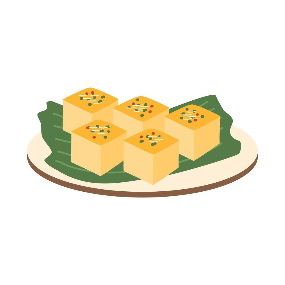 Indian Vegetarian Food Dhokla or Gujrati khaman Dhokla over green mat vector