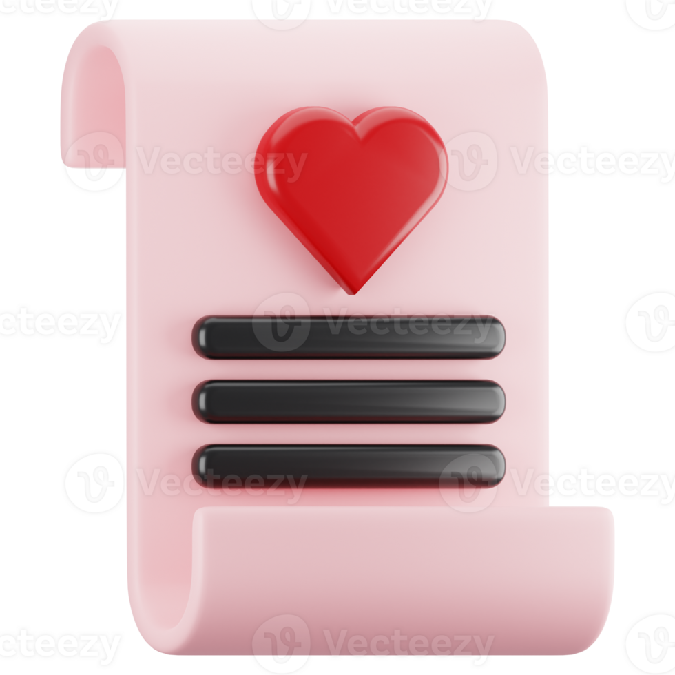 Valentine day icon concept on 3d rendering. 3d render romantic note icon png