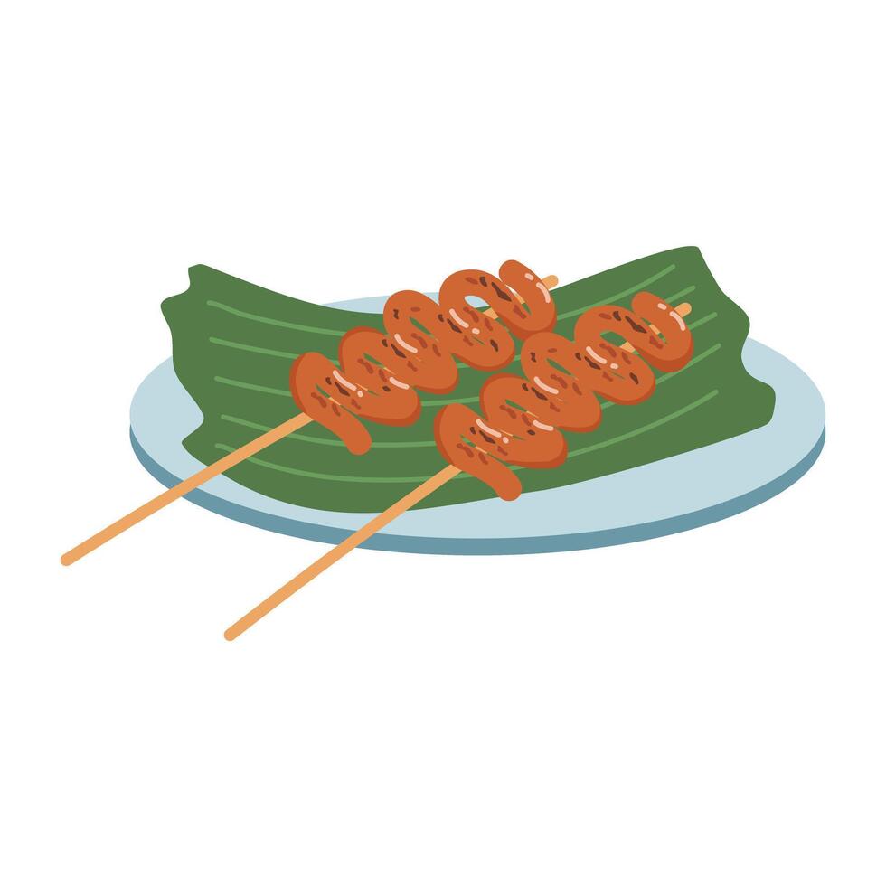 grilled chicken intestine or isaw illustration vector