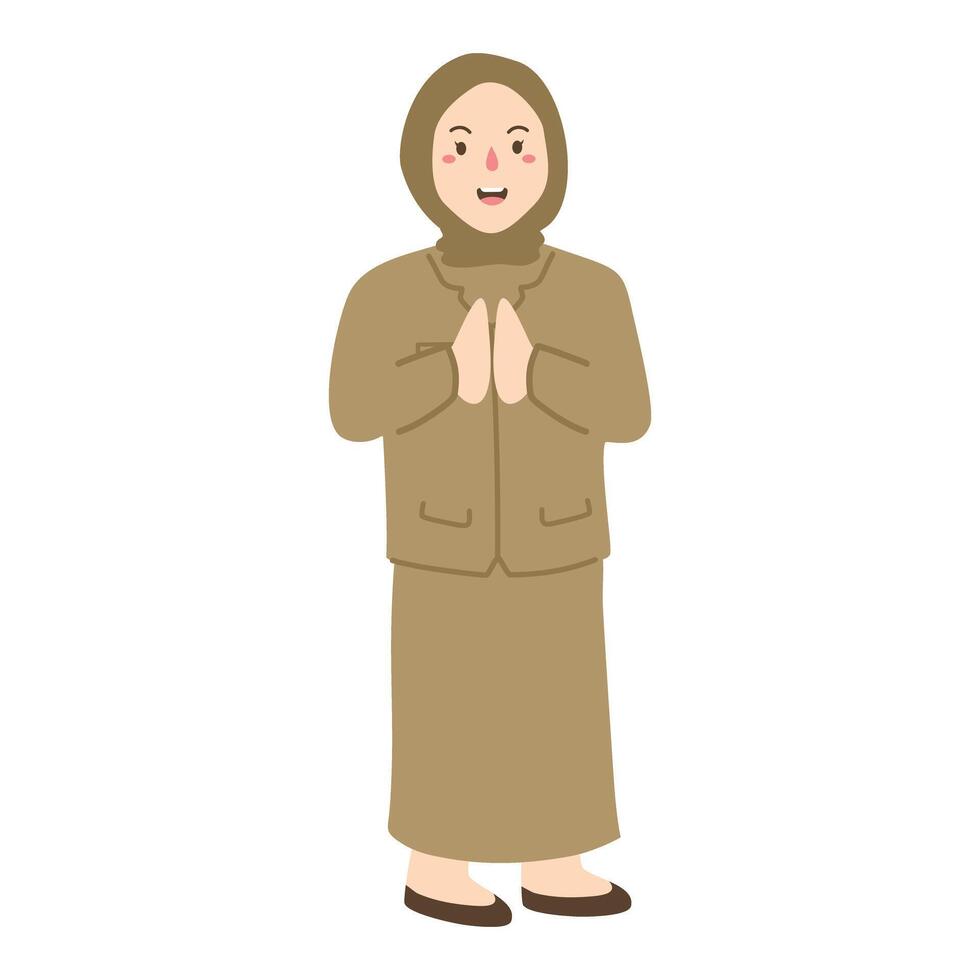 hijab Teacher in Seragam PNS Uniform vector