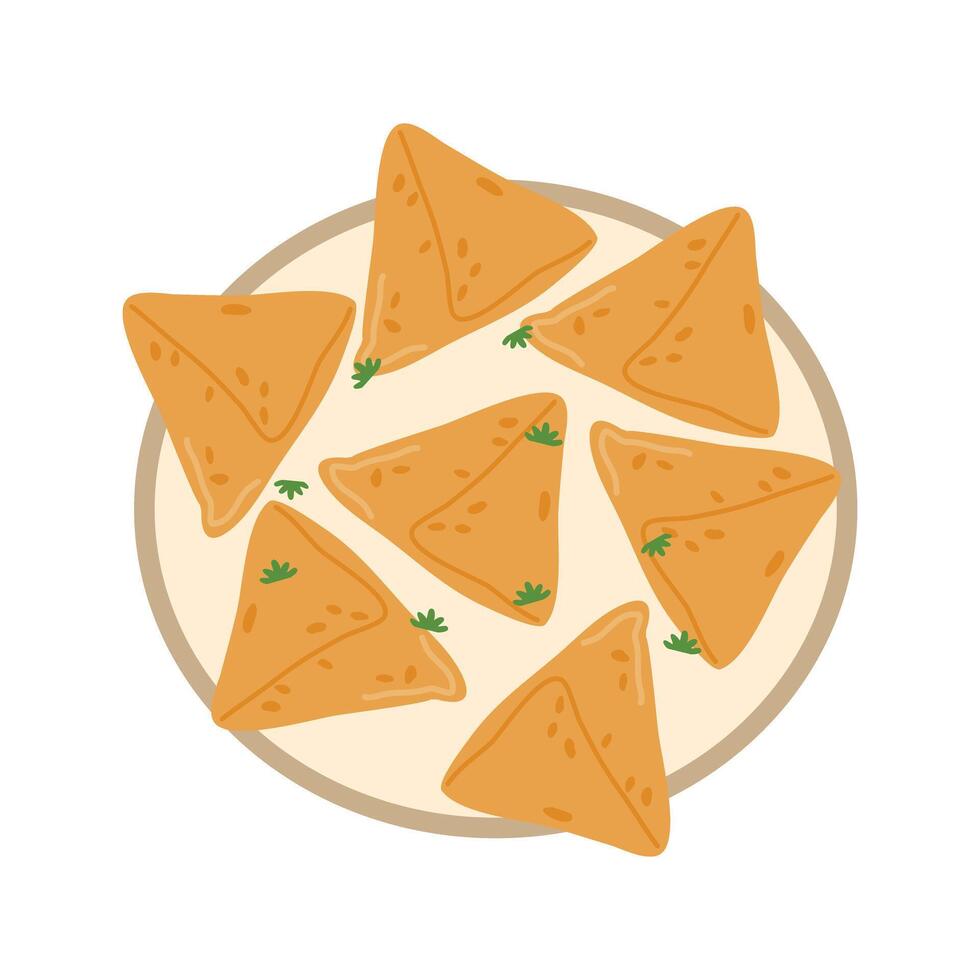 Samosas indio bocadillo comida ilustración vector