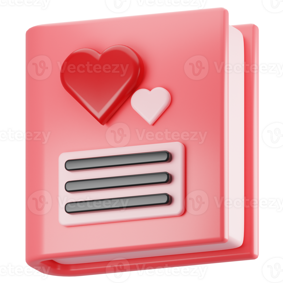 Valentine day icon concept on 3d rendering. 3d render love book icon png