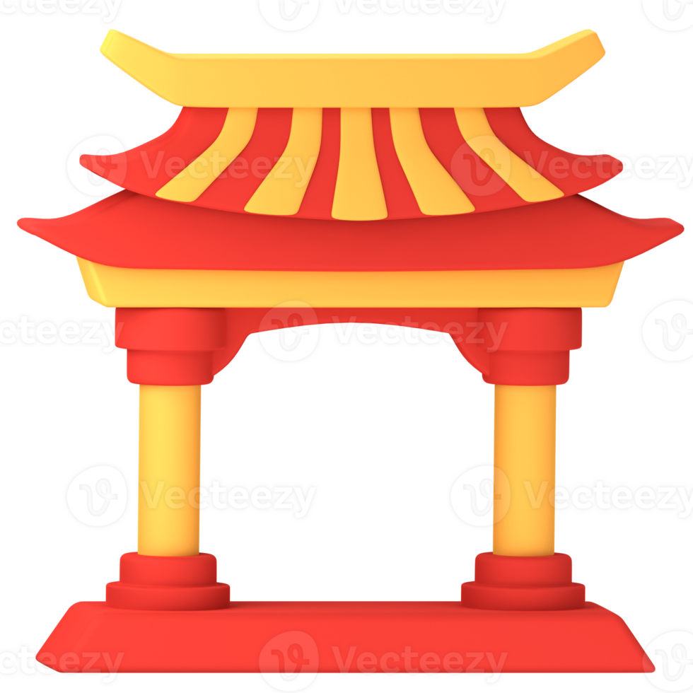 chinês portão 3d ilustração para uiux, rede, aplicativo, apresentação, etc png