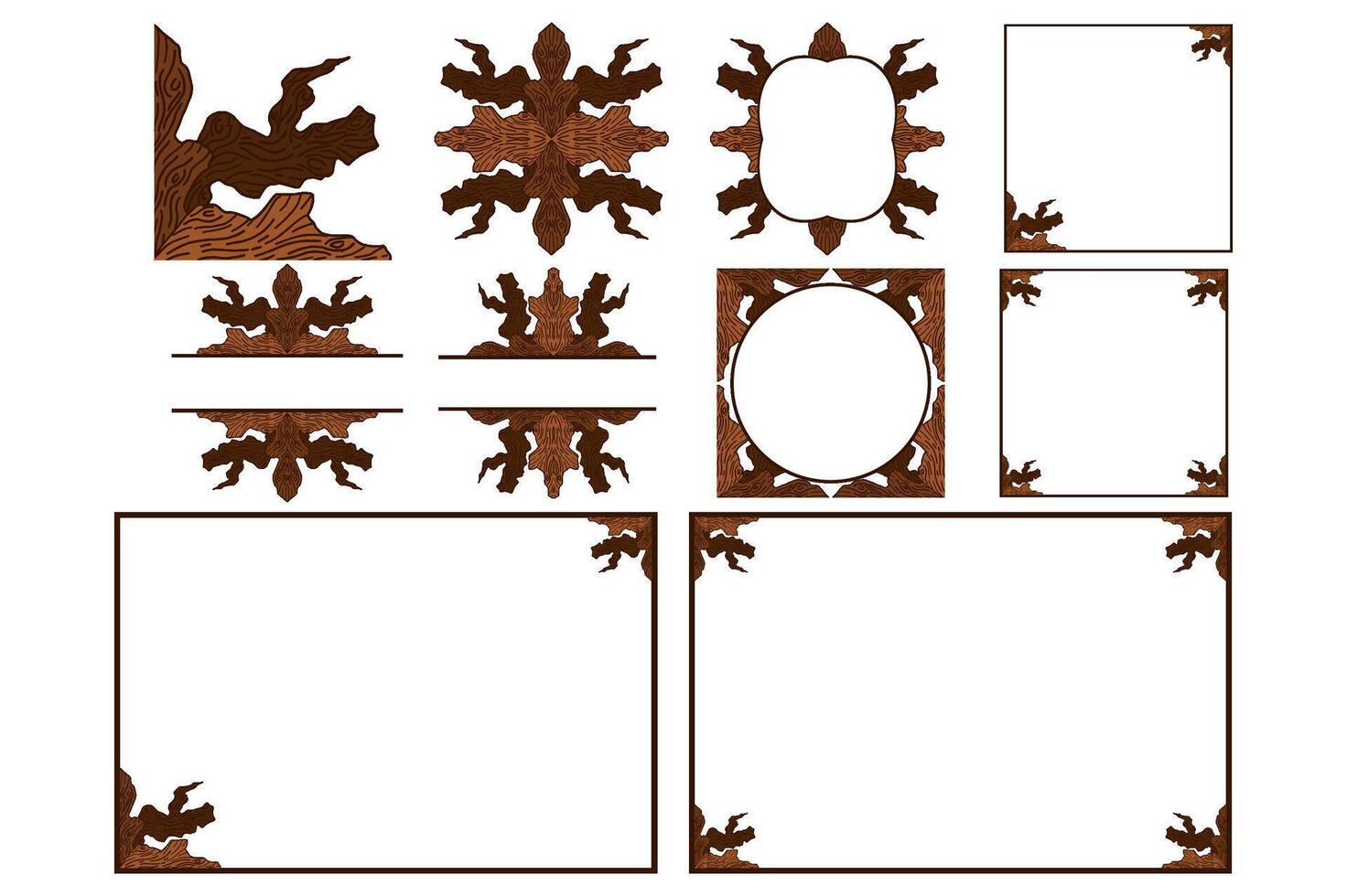 conjunto de árbol maletero madera ornamento marco frontera vector