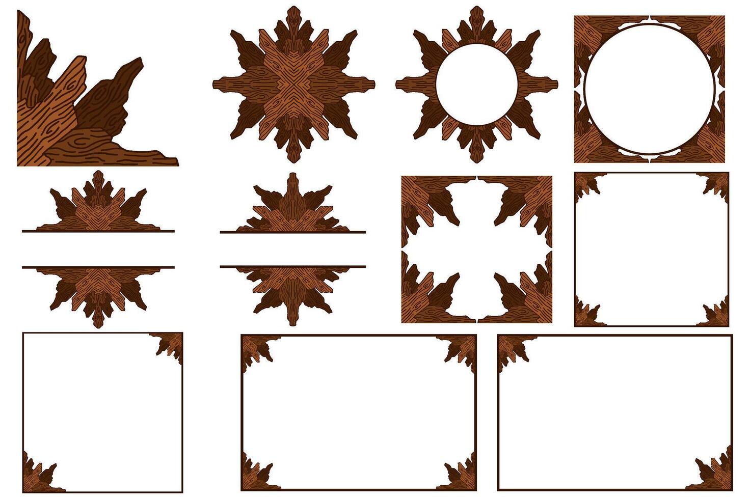 Set Of Tree Trunk Ornament Frame Border For Decoration Nature Theme vector