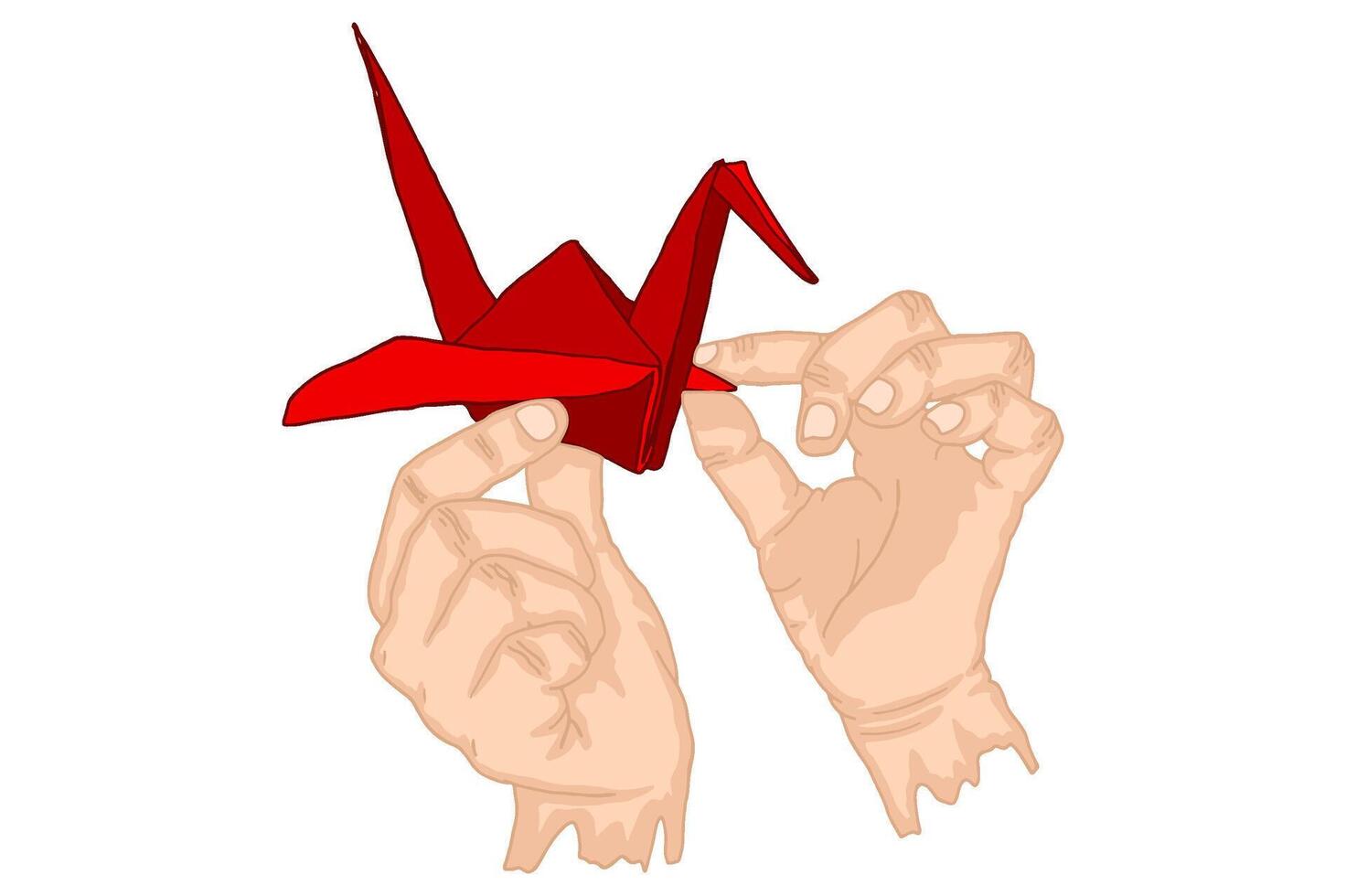Hands Folding Origami Paper To Make Handicrafts vector